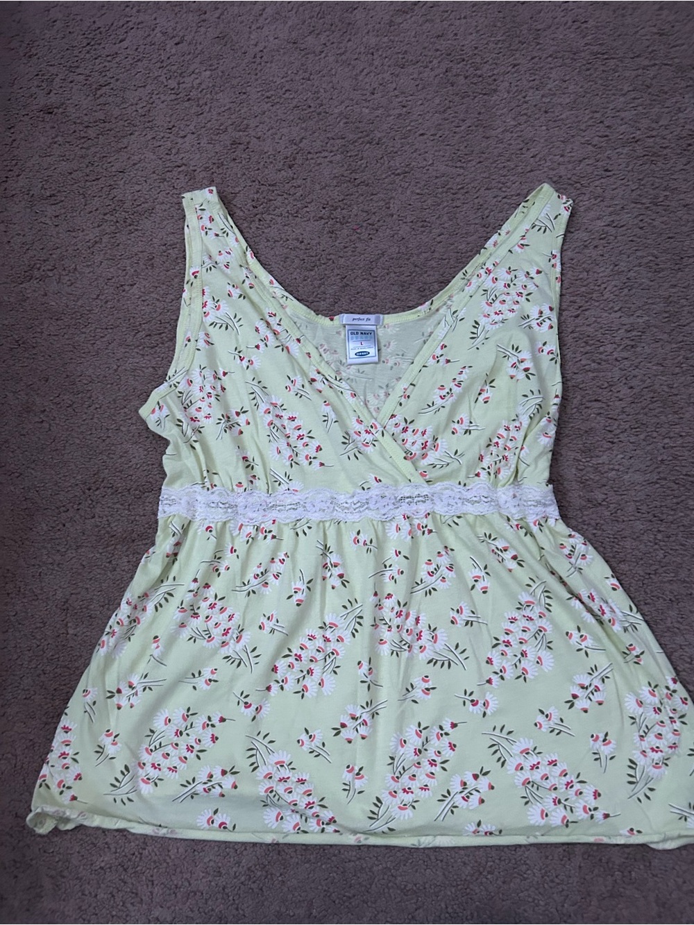 Old Navy Light Green Floral Lace-Trim Tank Dress